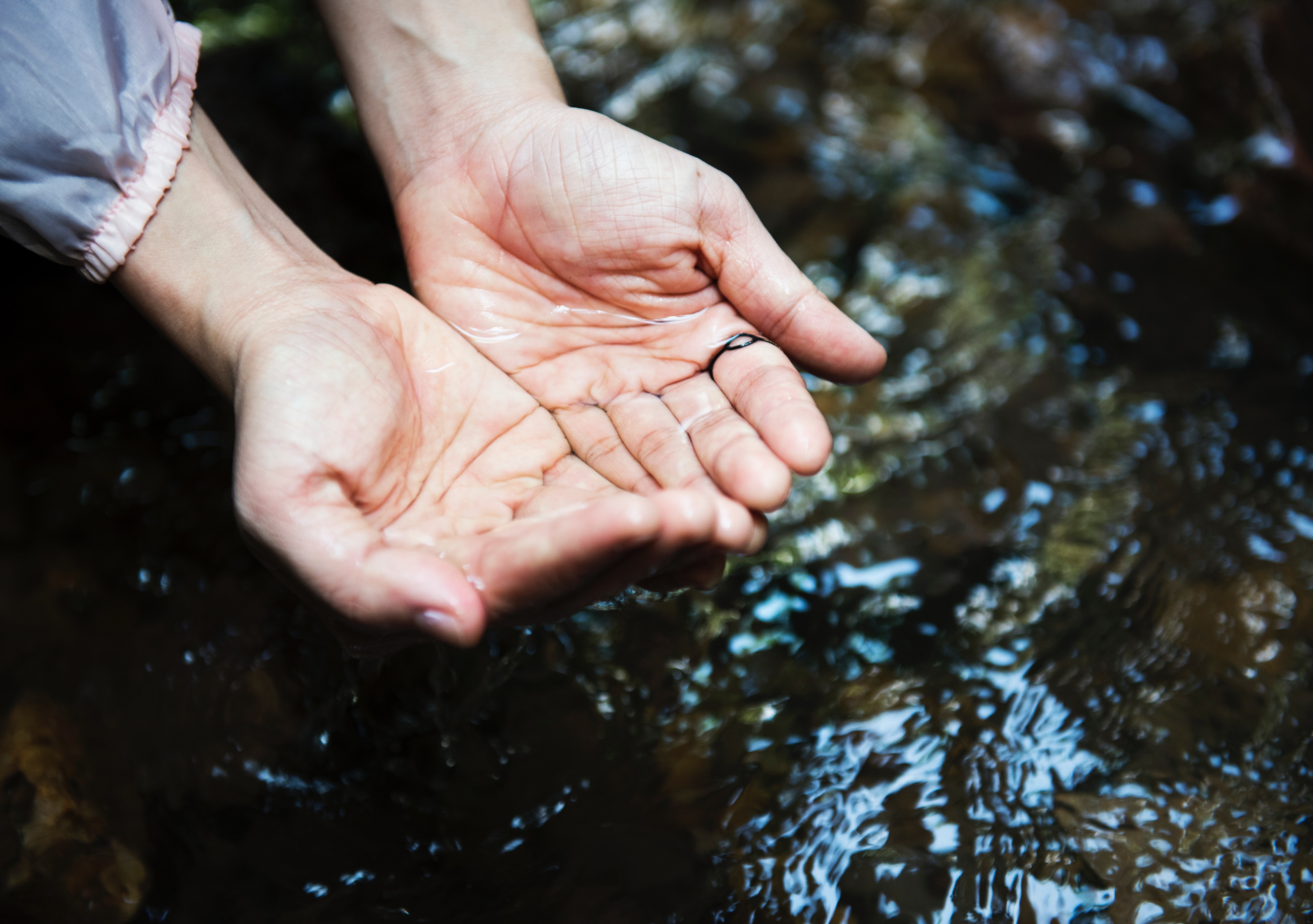 Two hands holding water